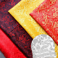 HKM-473043 Happy Auspicious Dragon and Phoenix Brocade Fabric for Skirts, Shirts, and Wedding Dresses - 50% Rayon, 50% Polyester, 150cm Wide