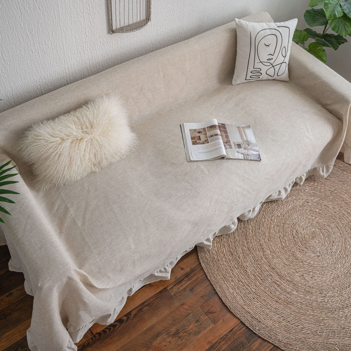 HKM-473107 Multi-functional Pastoral Sofa Cover with Ruffled Edges in Various Colors and Sizes