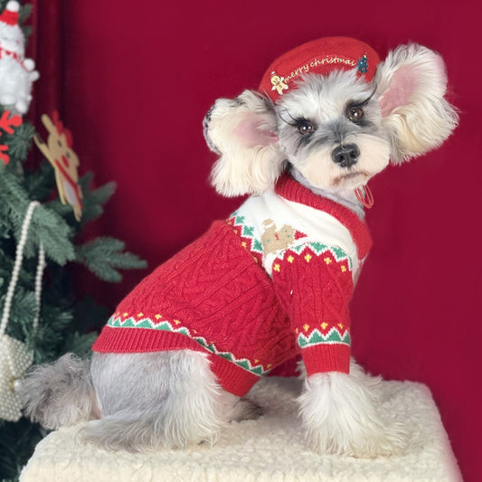 HKM-4733117 Christmas Dog Sweater in Wool - Red and Green, Sizes XS to XXL