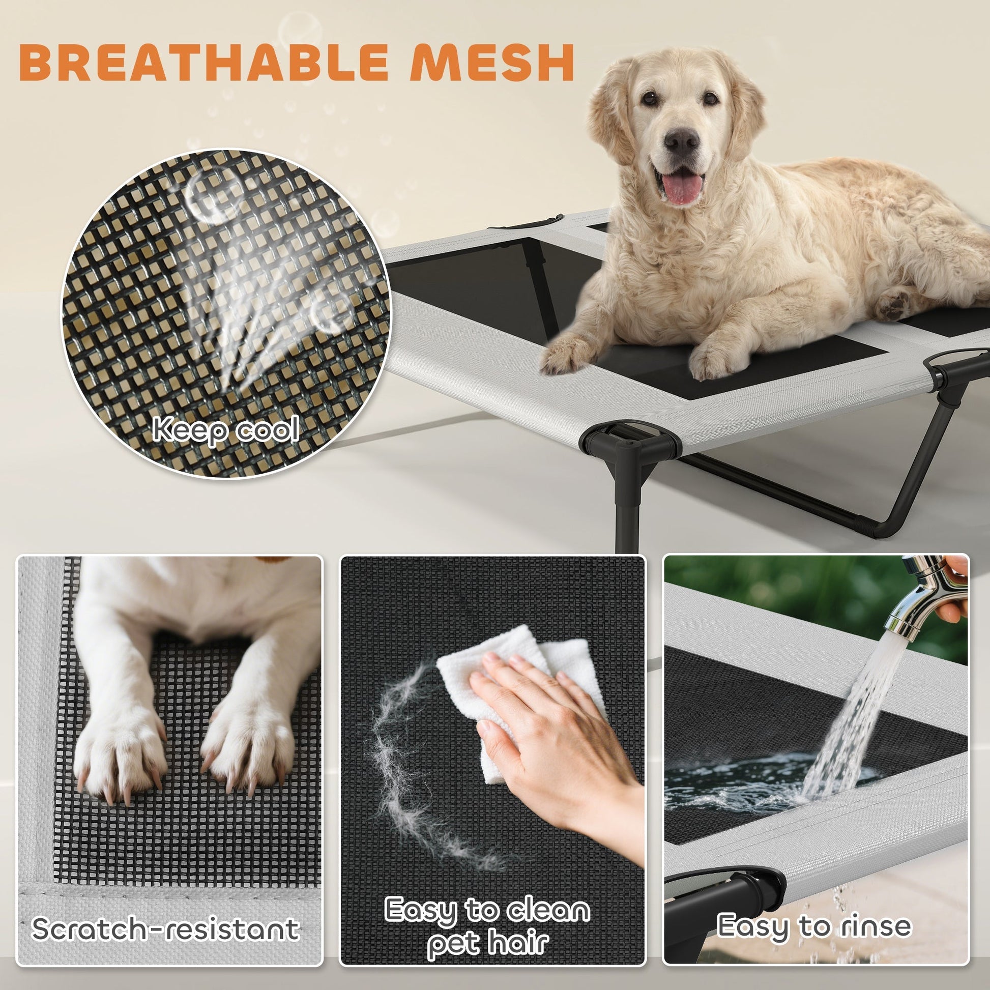 HKM-4733757 Elevated Outdoor Dog Bed with Removable Canopy and Cooling Pad