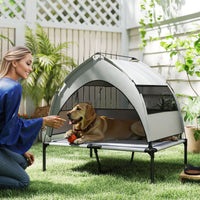 HKM-4733757 Elevated Outdoor Dog Bed with Removable Canopy and Cooling Pad