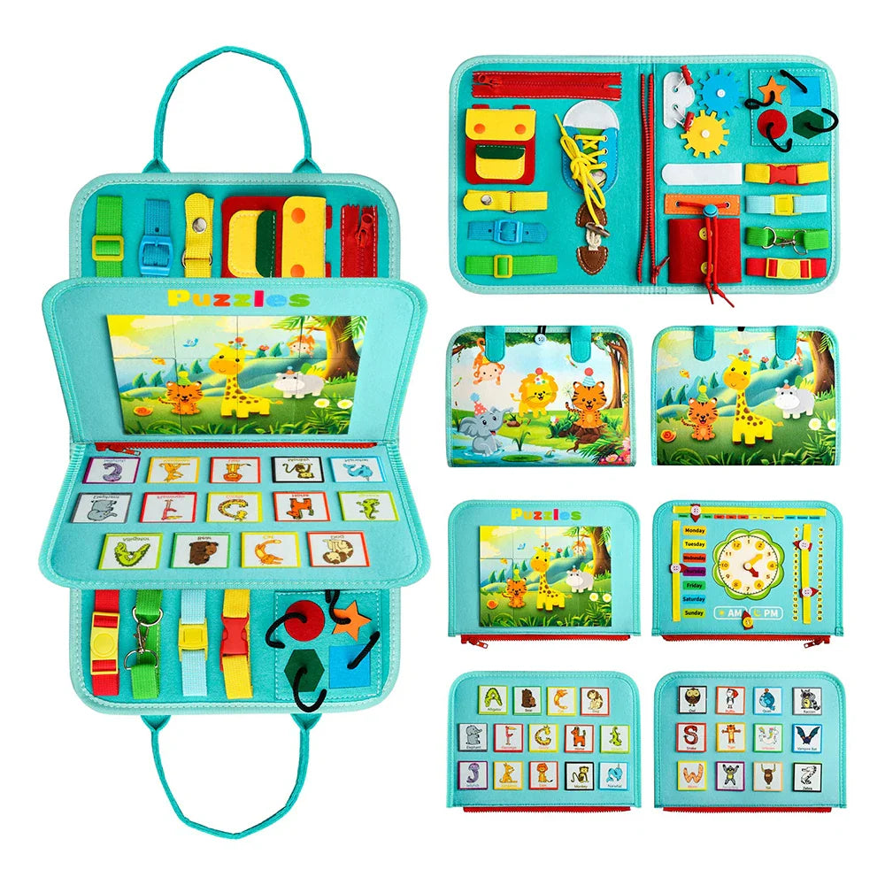 HKM-473491 Montessori Felt Busy Board for Toddlers: Travel-Friendly Learning Toy with Buckle Training Activities