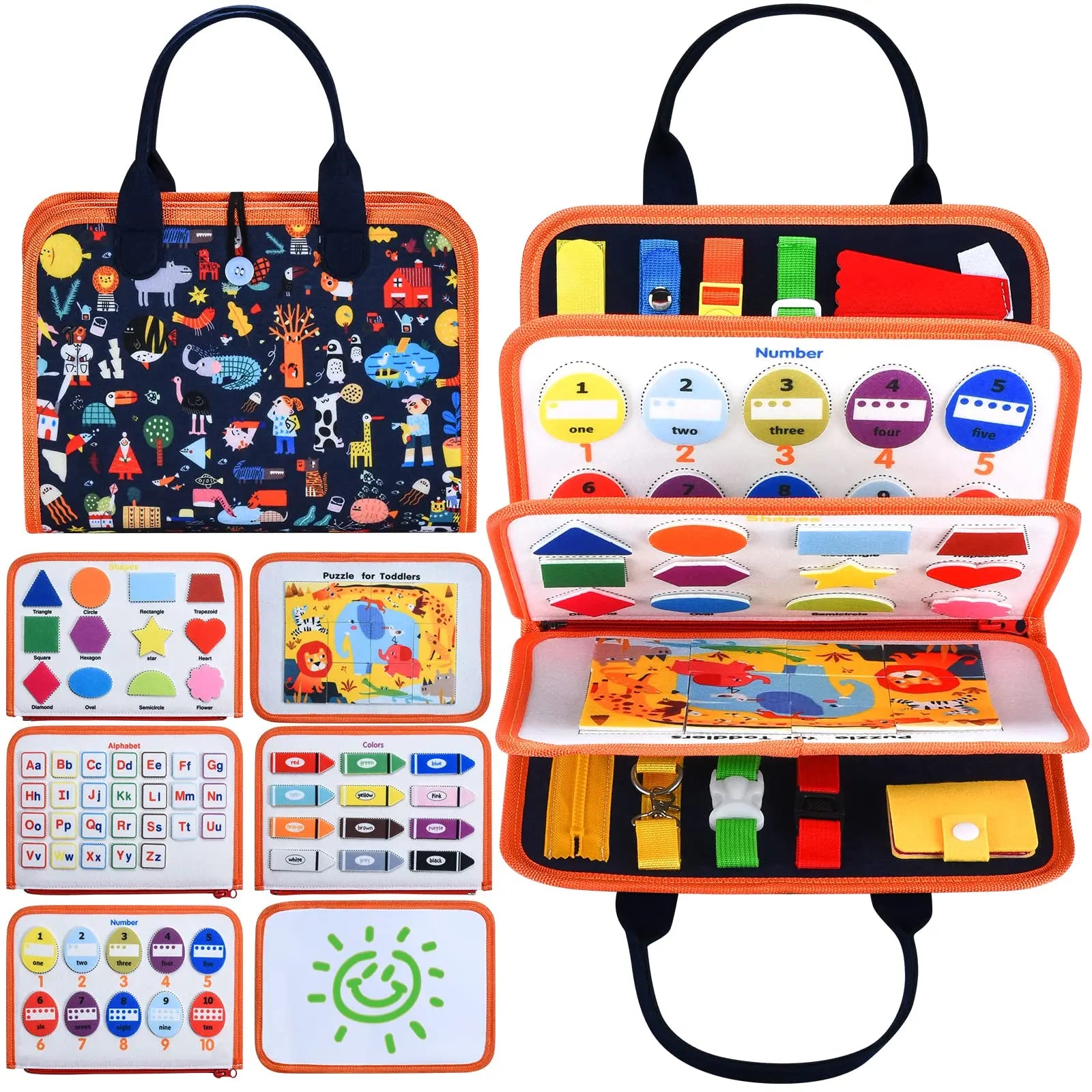 HKM-473491 Montessori Felt Busy Board for Toddlers: Travel-Friendly Learning Toy with Buckle Training Activities