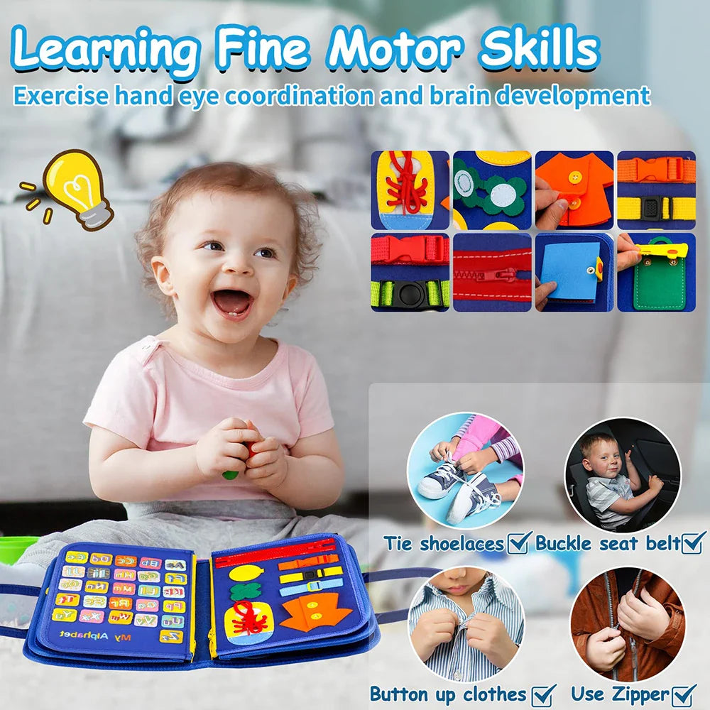HKM-473491 Montessori Felt Busy Board for Toddlers: Travel-Friendly Learning Toy with Buckle Training Activities