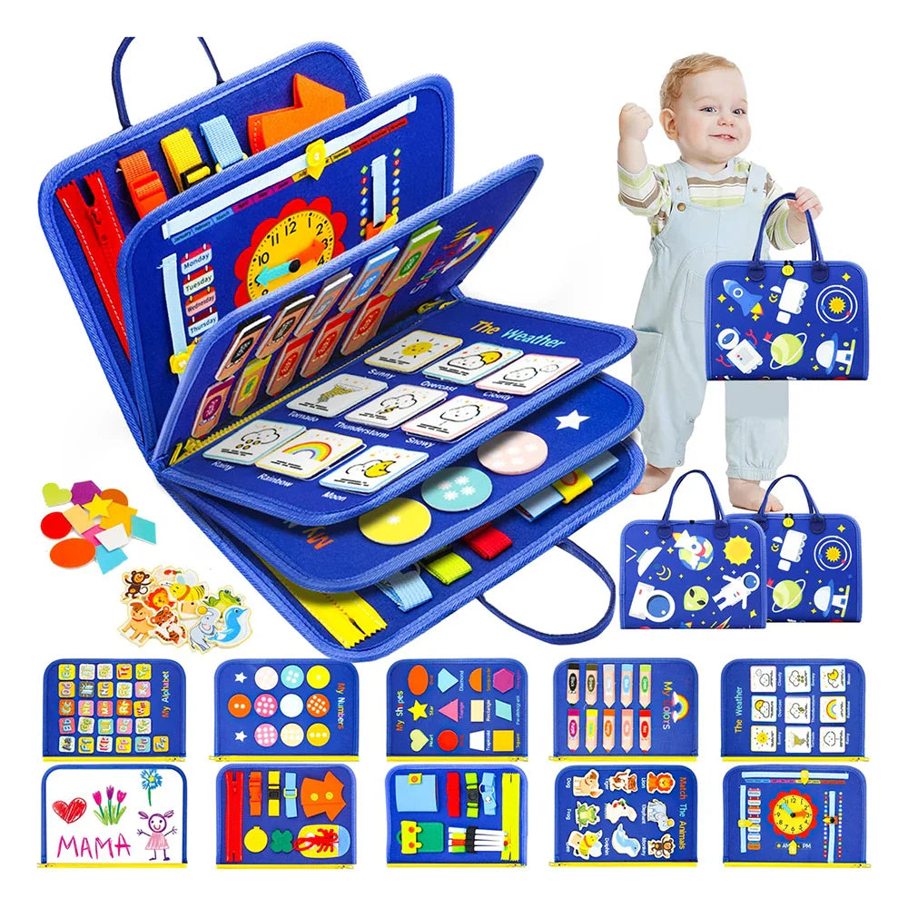 HKM-473491 Montessori Felt Busy Board for Toddlers: Travel-Friendly Learning Toy with Buckle Training Activities