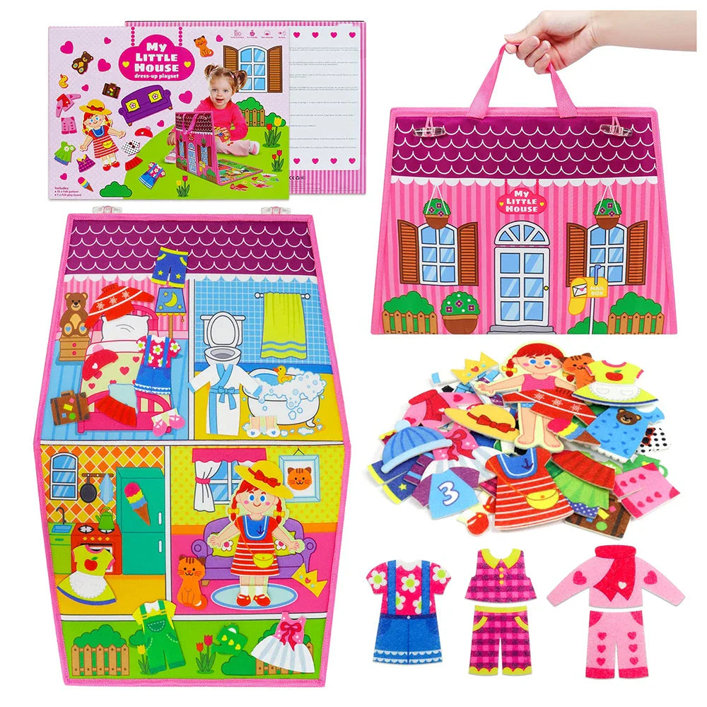 HKM-473491 Montessori Felt Busy Board for Toddlers: Travel-Friendly Learning Toy with Buckle Training Activities