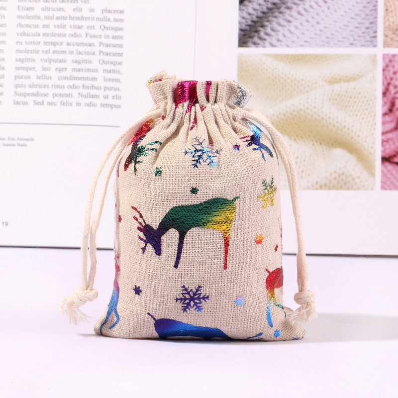 HKM-473491 Multicolor Cotton and Linen Christmas Drawstring Gift Bag, 10x14CM/13x18CM/15x20CM