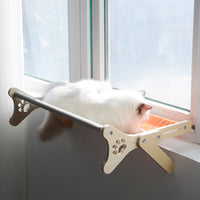 HKM-473491 Solid Wood One-Piece Cat Hanging Bed for Windowsill Sunbathing, Color Blocking Design, 58x37x16cm