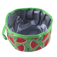 HKM-4735293 Portable Folding Food Basin - Oxford Cloth, Colorful Designs Including Strawberry, Pineapple, Watermelon, and Daisy