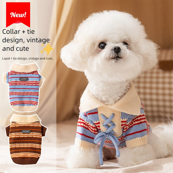 HKM-4735677 Warm Knitted Cat & Dog Striped Pullover for Cold Weather Fashion