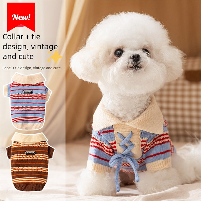 HKM-4735677 Warm Knitted Cat & Dog Striped Pullover for Cold Weather Fashion