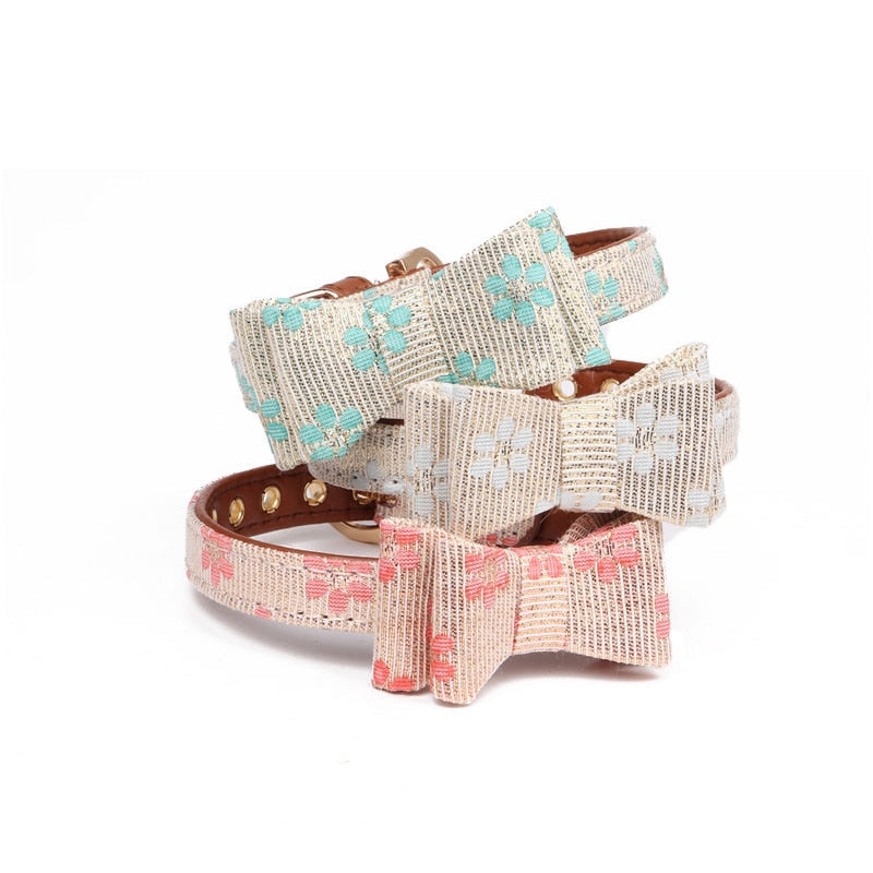 HKM-4737085 Adjustable PU Bow Collar for Pets - Size S, M, L Options Available