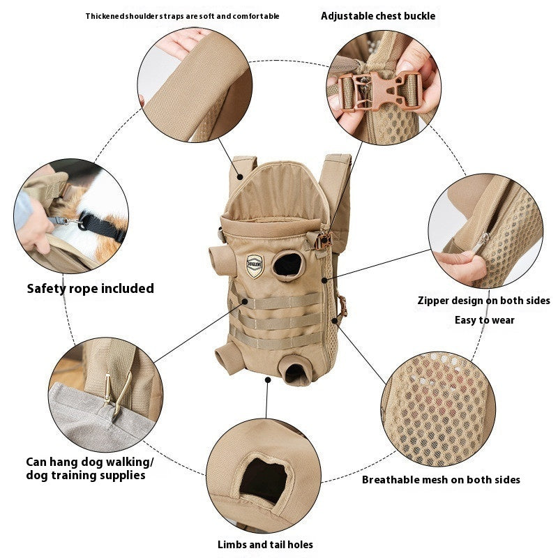 HKM-4737341 Medium Breathable Pet Backpack for Dogs - Khaki Polyester Design
