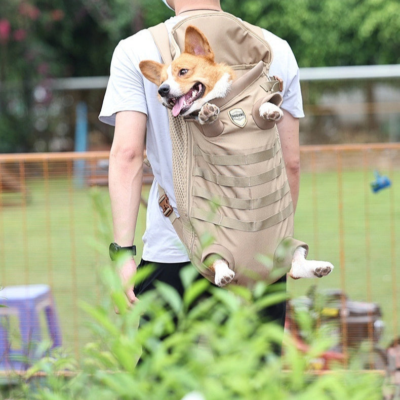HKM-4737341 Medium Breathable Pet Backpack for Dogs - Khaki Polyester Design