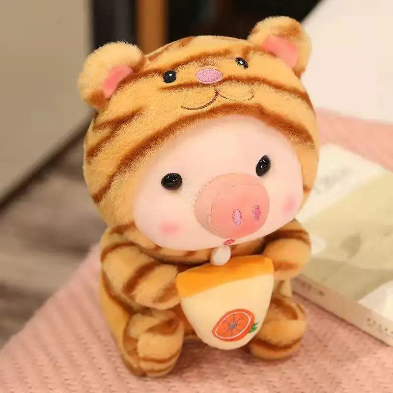 HKM-473811 Kawaii Pig Bubble Tea Plush Toy – Soft Sleeping Pillow Cushion for Kids and Adults