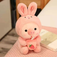 HKM-473811 Kawaii Pig Bubble Tea Plush Toy – Soft Sleeping Pillow Cushion for Kids and Adults
