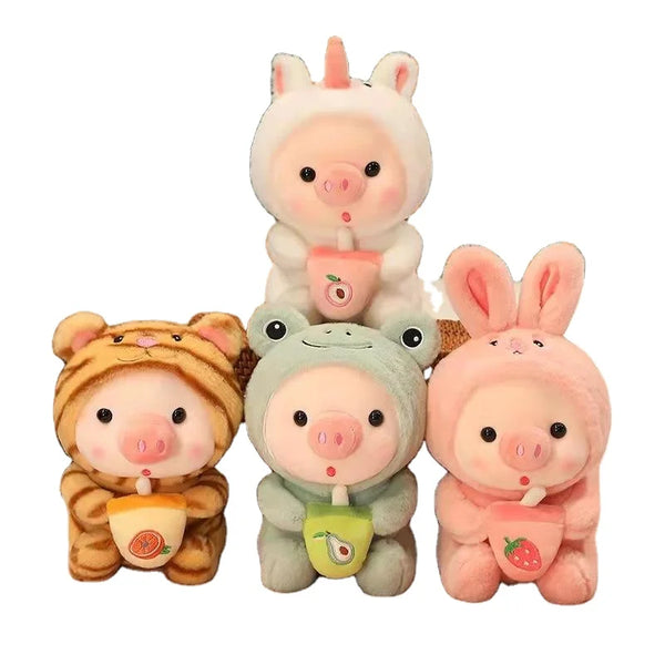 HKM-473811 Kawaii Pig Bubble Tea Plush Toy – Soft Sleeping Pillow Cushion for Kids and Adults