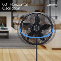 HKM-4738387 18" Adjustable Height Oscillating Pedestal Fan with 3 Speeds, Black, Model 1827