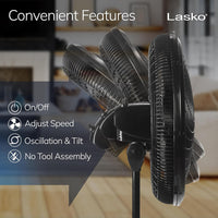 HKM-4738387 18" Adjustable Height Oscillating Pedestal Fan with 3 Speeds, Black, Model 1827