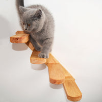 HKM-4739261 Wall-Mounted Cat Climbing Stairs - Solid Wood Jumping Platform for Active Cats