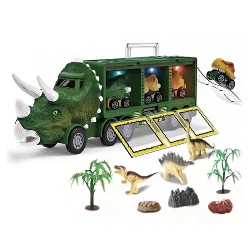 HKM-474003 Dinosaur Transport Carrier Truck with Friction Vehicle and 3 Dinosaurs for Kids Ages 2-7