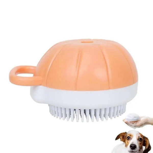 HKM-474259 Silicone Dog Bath Brush with Shampoo Dispenser and Massage Function for Effective Pet Grooming