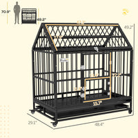 HKM-4744509 Heavy Duty 48" Dog Crate with Double Doors, Lockable Wheels, and Removable Tray for Large Dogs