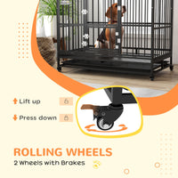 HKM-4744509 Heavy Duty 48" Dog Crate with Double Doors, Lockable Wheels, and Removable Tray for Large Dogs