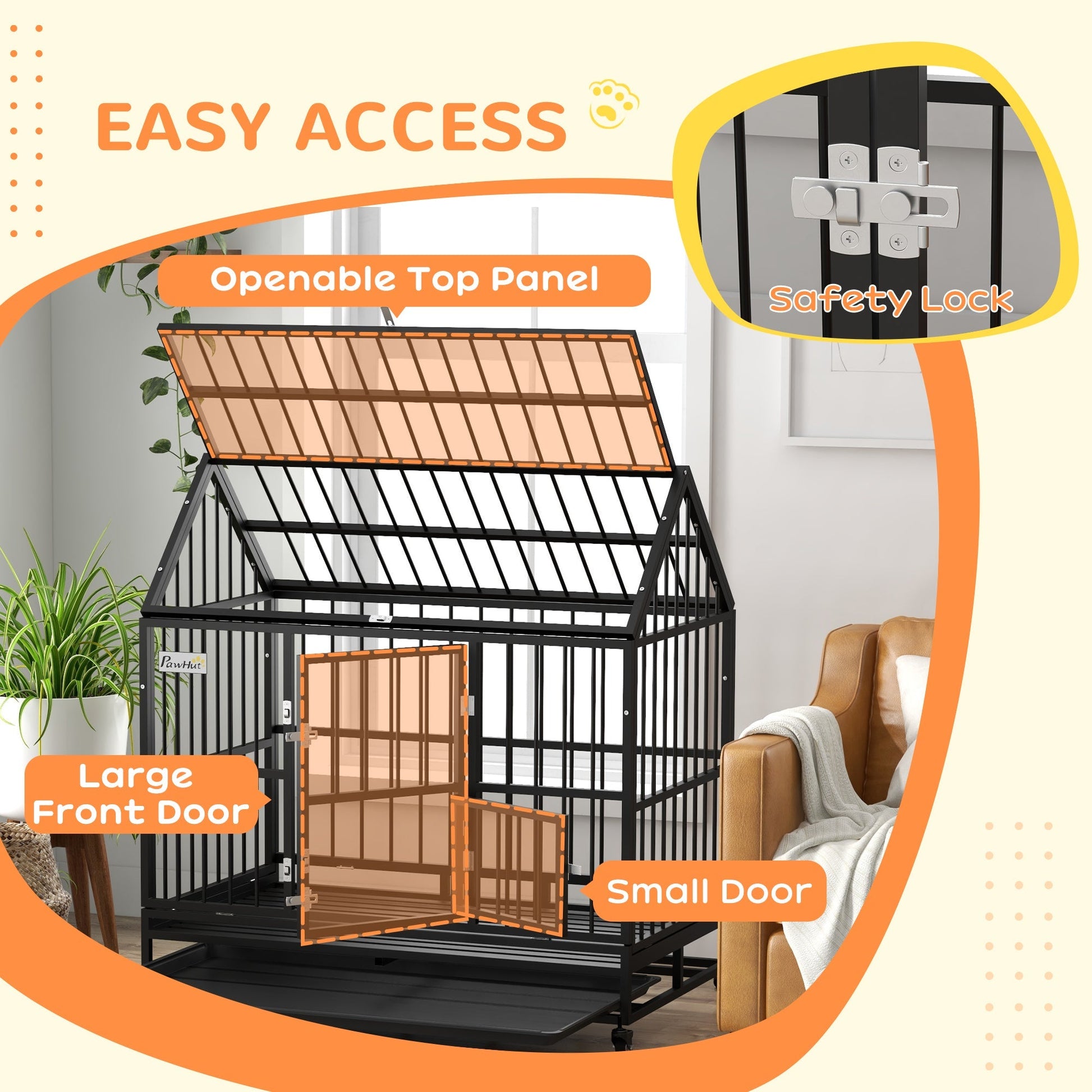 HKM-4744509 Heavy Duty 48" Dog Crate with Double Doors, Lockable Wheels, and Removable Tray for Large Dogs