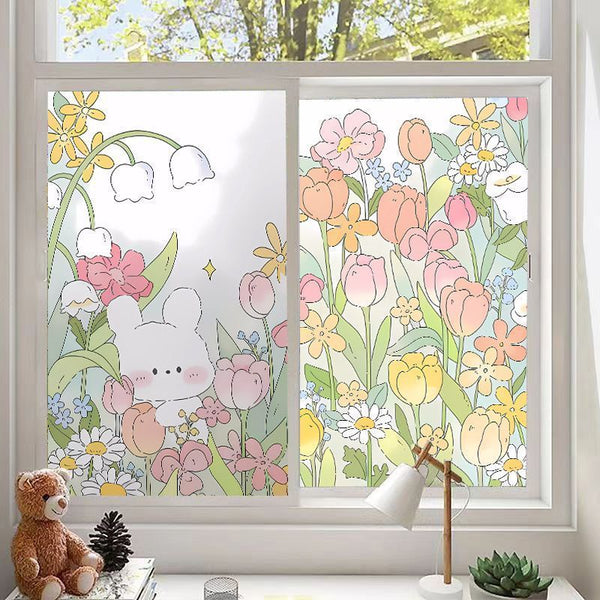 HKM-474451 Frosted Glass Sticker for Windows - Modern Design with Floral and Animal Patterns, 60cm x 100cm