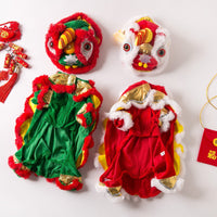 HKM-4745405 Lion Dance Inspired Funny Autumn and Winter Pet Clothing for Dogs - Casual Design in White, Red, Yellow