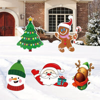 HKM-474643 5 Pack Multicoloured Christmas Outdoor Yard Signs for Holiday Decorations - Includes Tree, Reindeer, Santa, Gingerbread, and Snowman Designs