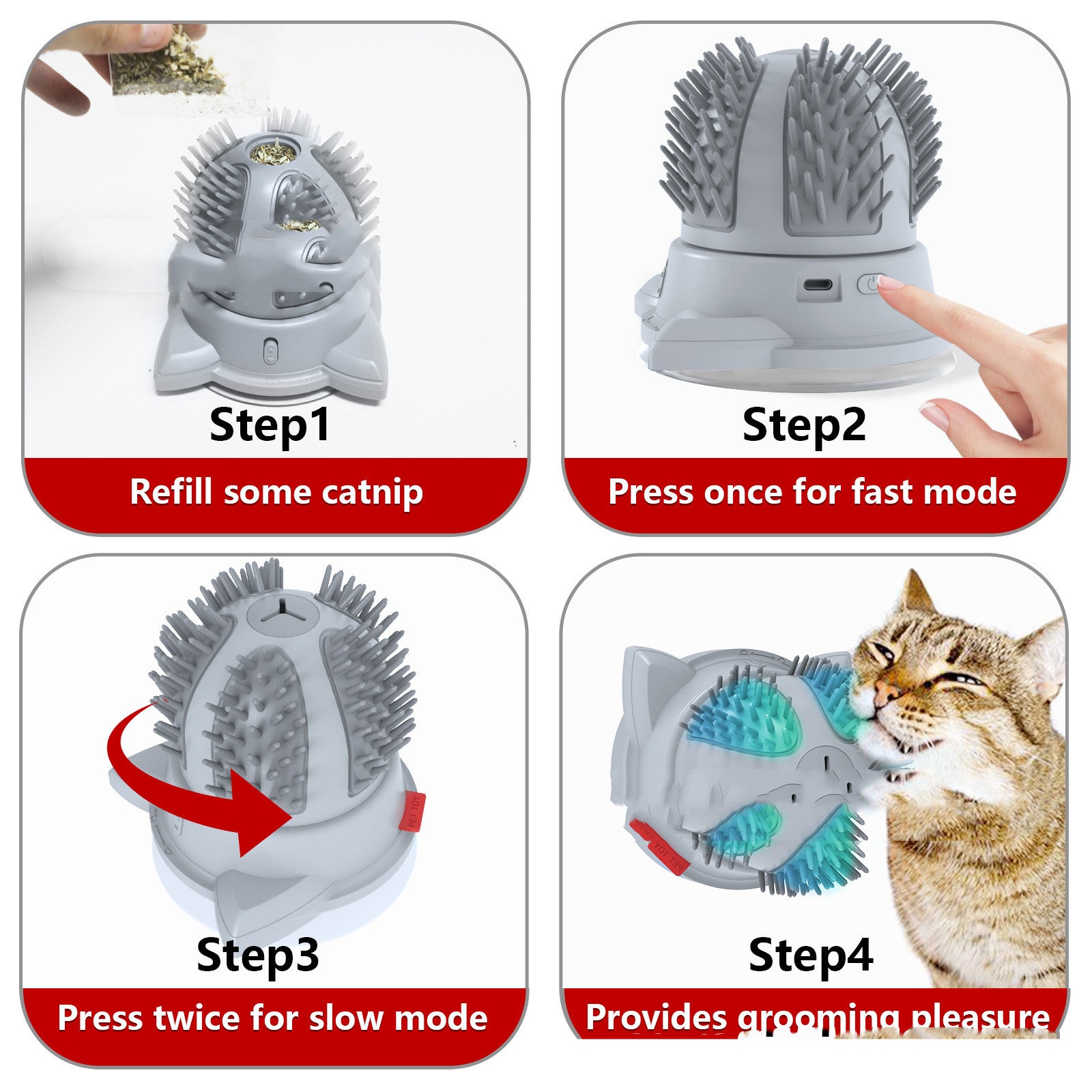 HKM-4747453 Electric Cat Brush Toy with LED Light and Dual Power Supply - Massager for Cats