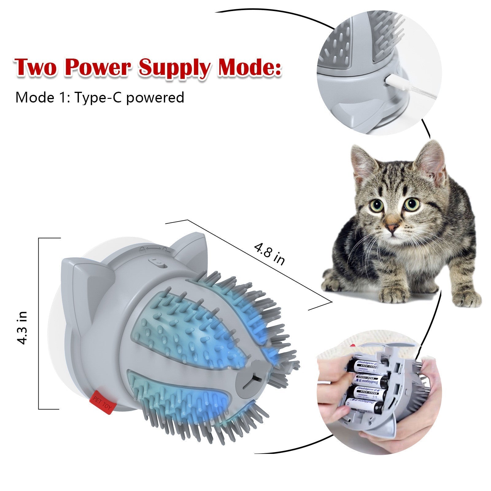 HKM-4747453 Electric Cat Brush Toy with LED Light and Dual Power Supply - Massager for Cats