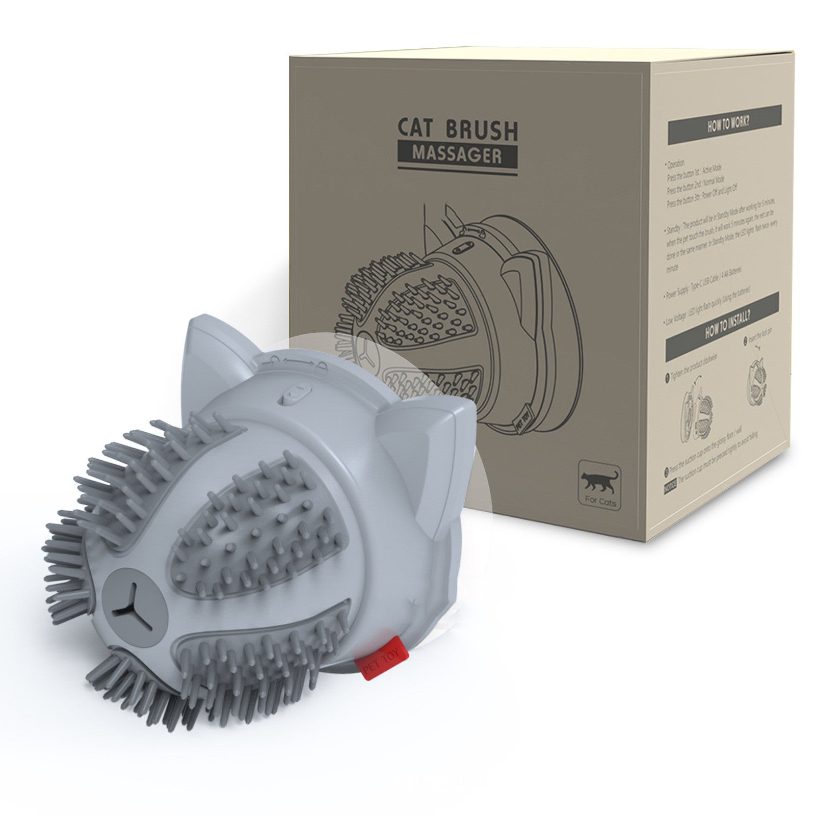 HKM-4747453 Electric Cat Brush Toy with LED Light and Dual Power Supply - Massager for Cats