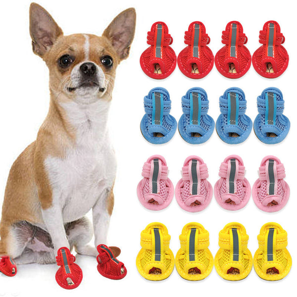 HKM-474835 Breathable Mesh Puppy Sandals with Non-Slip Rubber Sole for Small Dogs - Set of 4
