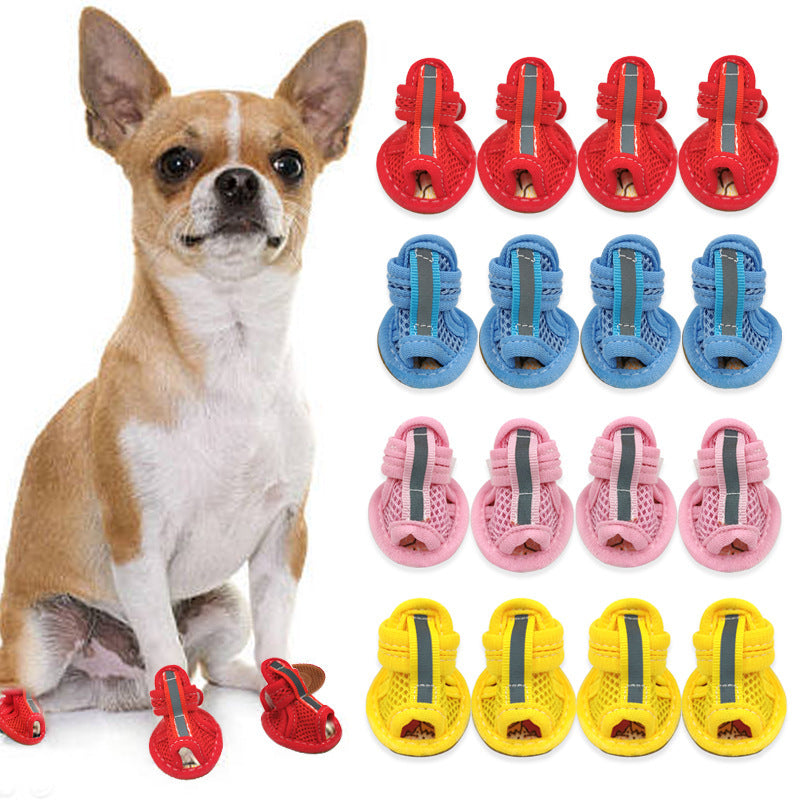 HKM-474835 Breathable Mesh Puppy Sandals with Non-Slip Rubber Sole for Small Dogs - Set of 4