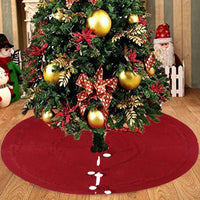 HKM-474963 Elegant Wine Red Christmas Tree Skirt - 120CM Acrylic Decoration for Home & Holiday Display