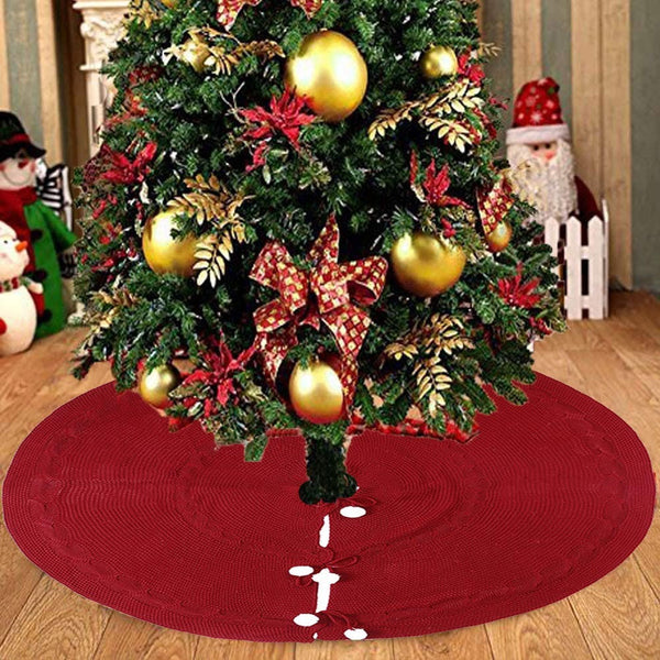 HKM-474963 Elegant Wine Red Christmas Tree Skirt - 120CM Acrylic Decoration for Home & Holiday Display