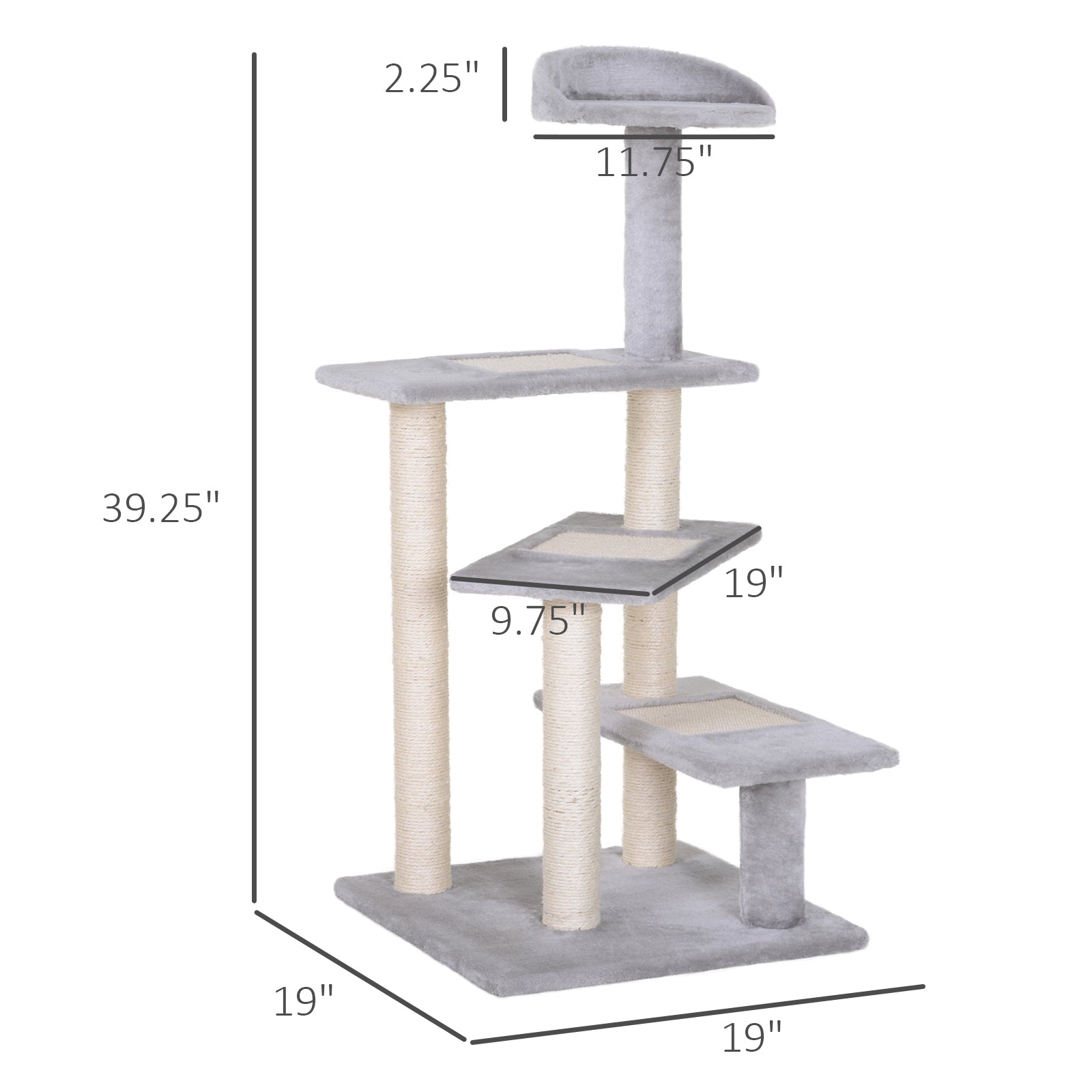 HKM-4749885 5-Level Cat Tree Tower with Scratching Post, Climbing Perches and Resting Space - Gray
