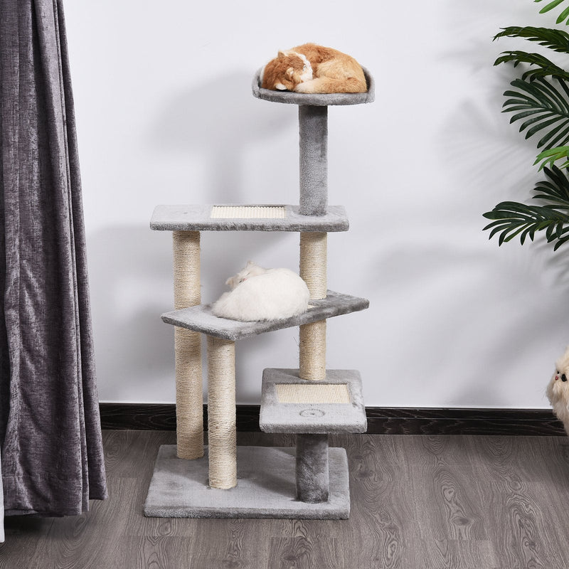 HKM-4749885 5-Level Cat Tree Tower with Scratching Post, Climbing Perches and Resting Space - Gray