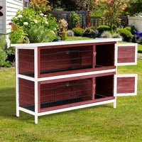 HKM-4750269 Large 2-Story Rabbit Hutch with Lockable Doors and Removable Floor Trays for Small Animals