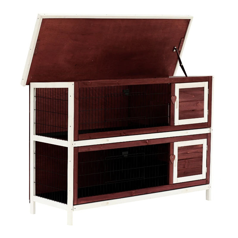 HKM-4750269 Large 2-Story Rabbit Hutch with Lockable Doors and Removable Floor Trays for Small Animals