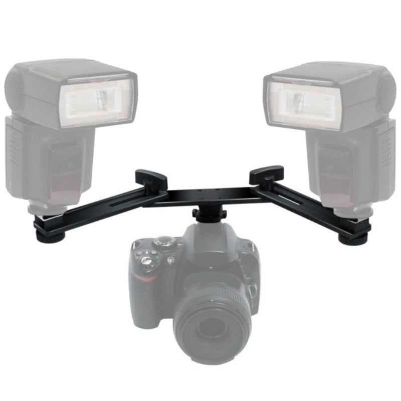 HKM-475091 Dual Hot Shoe Flash Bracket with Adjustable Arm for Photography and Video Recording