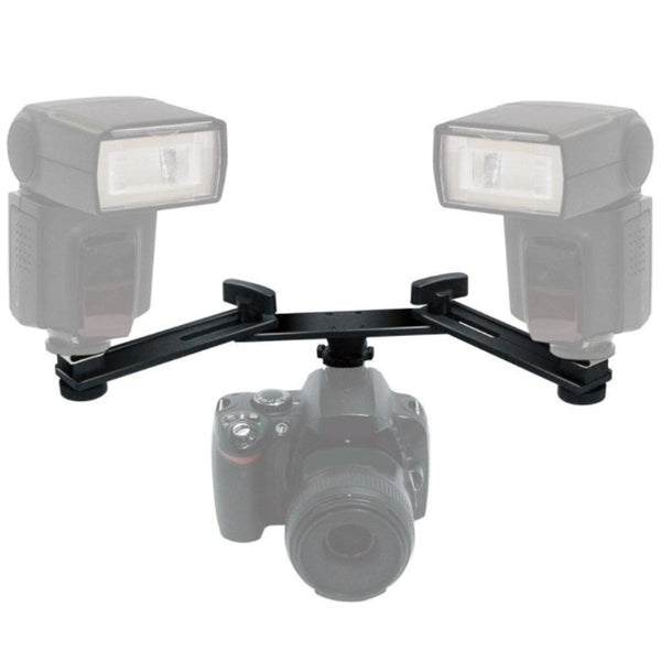 HKM-475091 Dual Hot Shoe Flash Bracket with Adjustable Arm for Photography and Video Recording