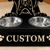 HKM-4752573 Personalized Wrought Iron Dog Food Bowl Rack with Custom Name Option