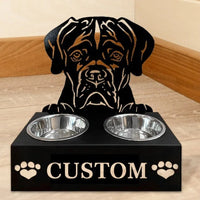 HKM-4752573 Personalized Wrought Iron Dog Food Bowl Rack with Custom Name Option