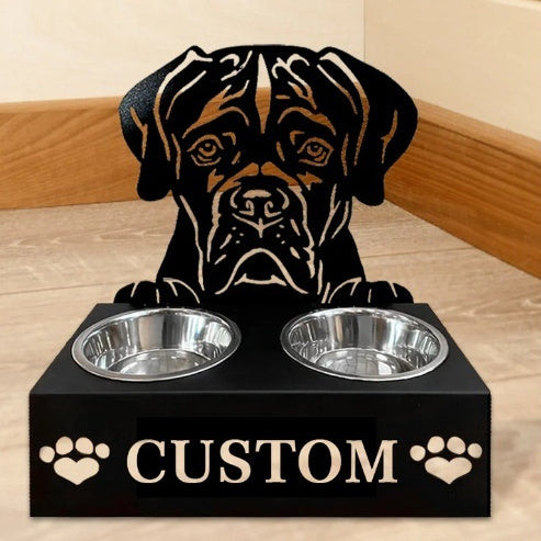HKM-4752573 Personalized Wrought Iron Dog Food Bowl Rack with Custom Name Option