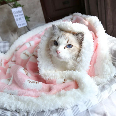 HKM-4753213 Warm Thick Lamb Fleece Pet Blanket - Soft Flannel Cushion for Dogs and Cats in Various Sizes
