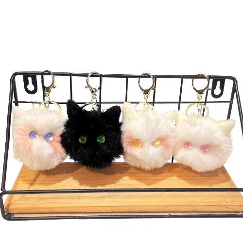 HKM-475347 Cute Plush Cat Keychain for Handbags and Backpacks - Cartoon Pendant with Keyring